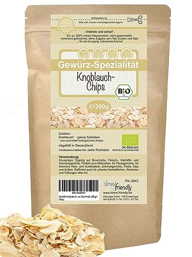 direct&friendly Bio Knoblauch Scheiben | getrocknet Knoblauch Chips | sehr intensiver Geschmack (200 gr) von direct&friendly