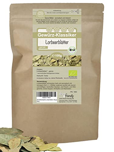 Premium Bio Lorbeerblätter| ganze, getrocknete Blätter | handverlesen | direct&friendly | 100 g von direct&friendly