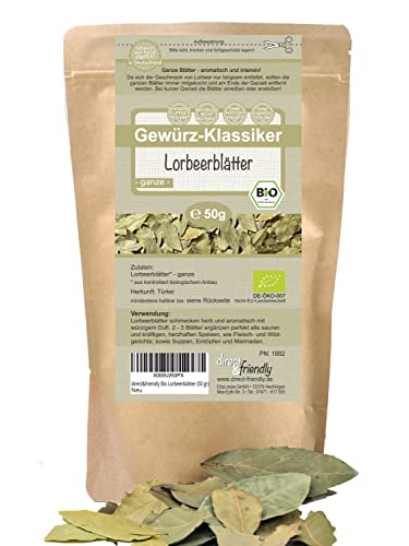 Premium Bio Lorbeerblätter | ganze, getrocknete Blätter | handverlesen | direct&friendly | 50 g von direct&friendly