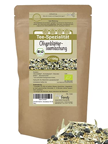 direct&friendly Bio Olivenblätter Teemischung mit Olivenblättern, Aroniabeeren, Holunderblüten und Zitronenmyrte (100 GR) von direct&friendly