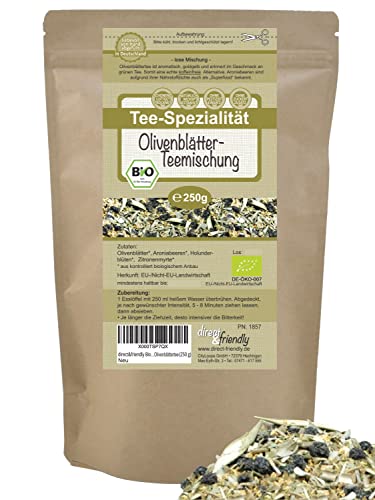 direct&friendly Bio Olivenblätter Teemischung mit Olivenblättern, Aroniabeeren, Holunderblüten und Zitronenmyrte (250 g) von direct&friendly