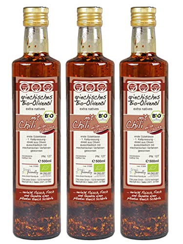 direct&friendly Bio Olivenöl Griechenland mit Bio Chili mittelscharf (3 x 500 ml) von direct&friendly