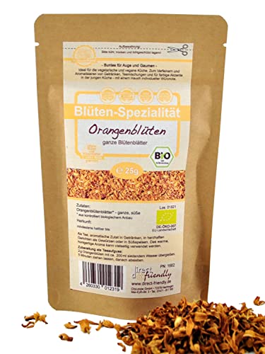 direct&friendly Bio Orangenblüten | Blütenblätter mit hocharomatisch, honigartigem Duft (25g) von direct&friendly