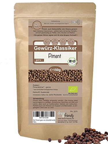 direct&friendly Bio Piment ganz Allspice Gewürz im wiederverschließbaren 150g Nachfüllpack von direct&friendly