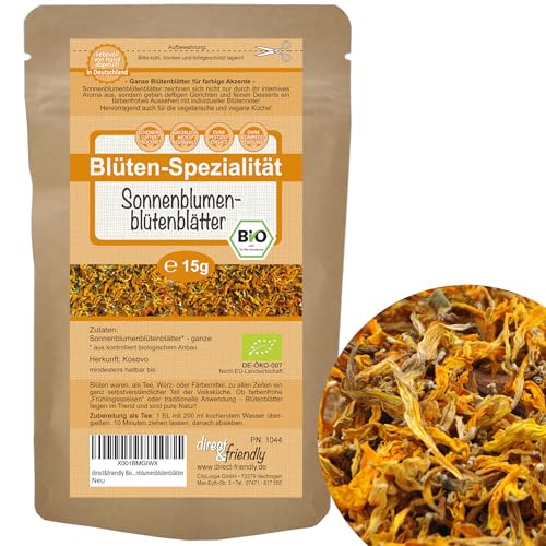 direct&friendly | Bio Sonnenblumenblütenblätter | Tee | Essbare Blüten-Dekoration | 15 g von direct&friendly