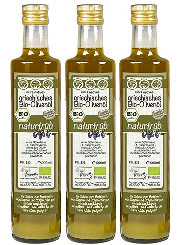 direct&friendly Griechisches Bio Olivenöl extra nativ naturtrüb aus der Region Mani (3 x 500 ml) von direct&friendly