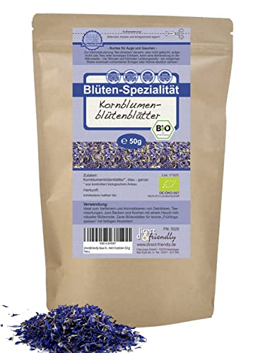 direct&friendly blaue Bio Kornblumenblütenblätter Kornblumen ohne Kelch Essblüten (50 g) von direct&friendly