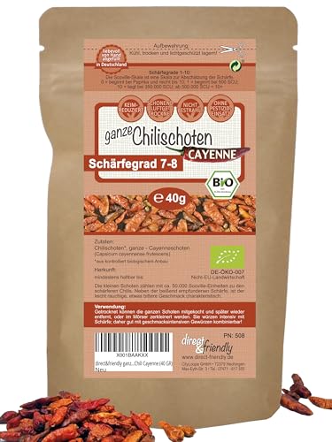 direct&friendly | ganze Bio Cayenne Chilischoten | scharf Schärfegrad 7-8 | 40g | getrocknet direct&friendly | ganze Bio Cayenne Chilischoten | scharf Schärfegrad 7-8 | 40g | getrocknet von direct&friendly