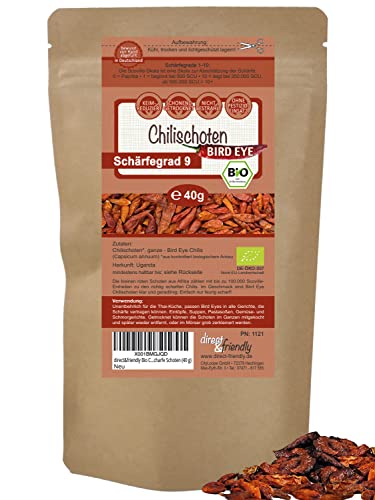 direct&friendly Bio Chili Bird Eye scharf getrocknete scharfe Schoten (40 g) von direct&friendly