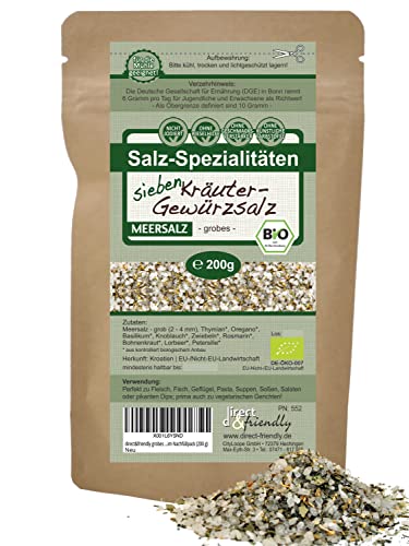 direct&friendly grobes Meersalz 7 Bio Kräuter Salz im Nachfüllpack (200 g) von direct&friendly