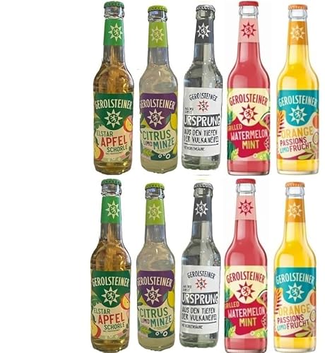 10 Fl Gerolsteiner Limo Mix aus 5 Sorten a 0,33 L (2x Apfelschorle/2xCitrus Minze/2xWatermelon Mint/2xOrange Passions Frucht/ 2x Mineralwasser Ursprung) inkl. MEHRWEGPFAND + Space Keks Gratis a 45 g von doktor