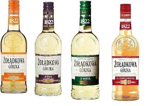 4 Flaschen Zoladkowa Gorzka Mix Wodka 4 Sorten a 500ml Polnischer Wodka a 500ml Traditional, Feige, Mint, Black Cherry von doktor