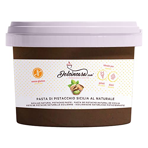 Dolcincasa-com Pistazienpaste Sizilien 100% rein natürlich schmackhaft weich vielseitig einsetzbar ohne Farbstoff für Eiscremes Gebäck Heim- und professionellen Einsatz Glutenfrei 250g Packung von dolcincasa-com