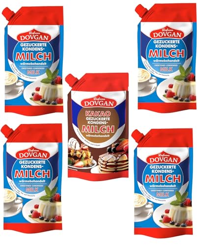 5er Pack DOVGAN gezuckerte Kondensmilch in Doypack 4x 300g + ein gezuckerte Kondensmilch mit Kakao 300g 5er Pack DOVGAN gezuckerte Kondensmilch in Doypack 4x 300g + ein gezuckerte Kondensmilch mit Kakao 300g von drezhaukar