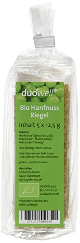 duówell Hanfnuss Riegel Bio Der gesunde Superfood-Snack, 2er Pack (2 x 63 g) von GloboVita
