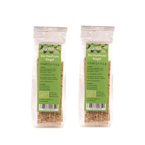 duówell® - Hanfnuss Riegel Bio | Bio-Hanfnuss Riegel, reich an Omega-3 & Proteinen | Hanfnussriegel mit Sesam und Honig ideal als Snack für unterwegs | Gluten- und laktosefrei | 10 Stück à 62,5g von GloboVita