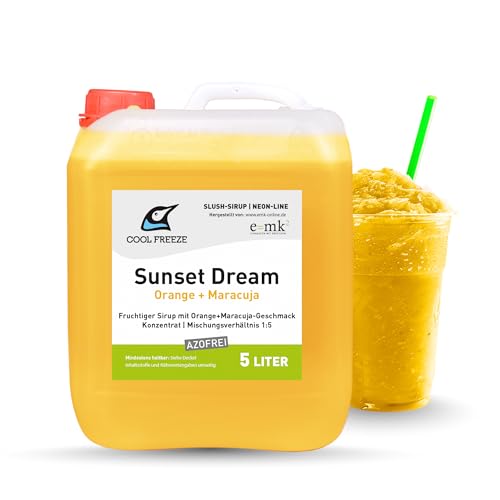 SLUSH SIRUP EIS SUNSET DREAM KONZENTRAT (ORANGE-MARACUJA) AZOFREI 5 LITER VOM HERSTELLER von e=mk² EINKAUFEN MIT KÖPFCHEN