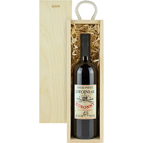 Koronny Met Dwójniak-Halber Geschenkset in einer leichten Holzbox | 750ml | 16% Alkohol Metwein | Polnische Produktion von eHonigwein.de Premium Quality