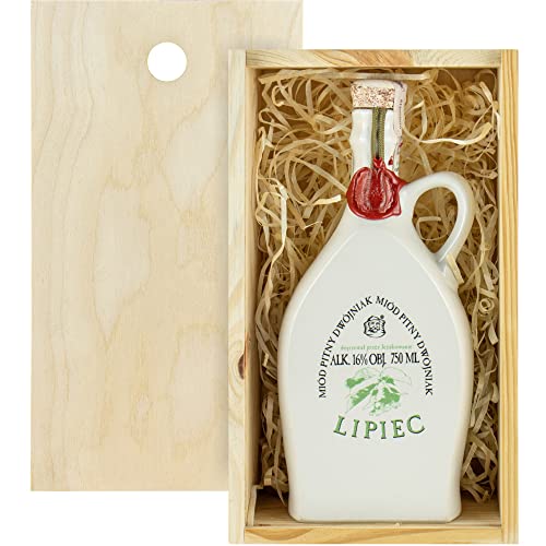Lipiec Dwójniak-Halber (Keramik) Geschenkset in einer leichten Holzbox | 750ml | 16% Alkohol Metwein | Polnische Produktion von eHonigwein.de Premium Quality