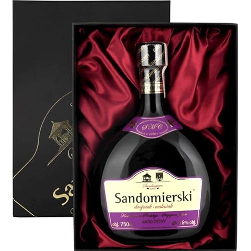 Sandomierski Met Dwójniak Maliniak-Halber Himbeere Geschenkset in einer seidenwattierten Verpackung | Honigwein 750ml | 16% Alkohol Metwein | Polnische Produktion von eHonigwein.de Premium Quality