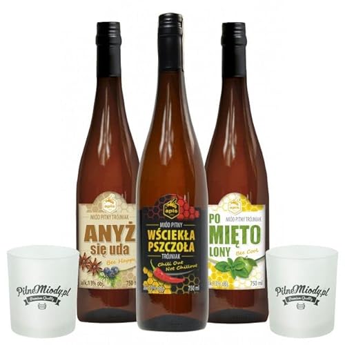 Set mit 3 Craft Mets mit 2 Bechern | 2250ml | 13% Alkohol Metwein | Polnische Produktion von eHonigwein.de Premium Quality