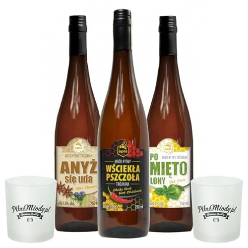 Set mit 3 Craft Mets mit 2 Bechern | 2250ml | 13% Alkohol Metwein | Polnische Produktion von eHonigwein.de Premium Quality