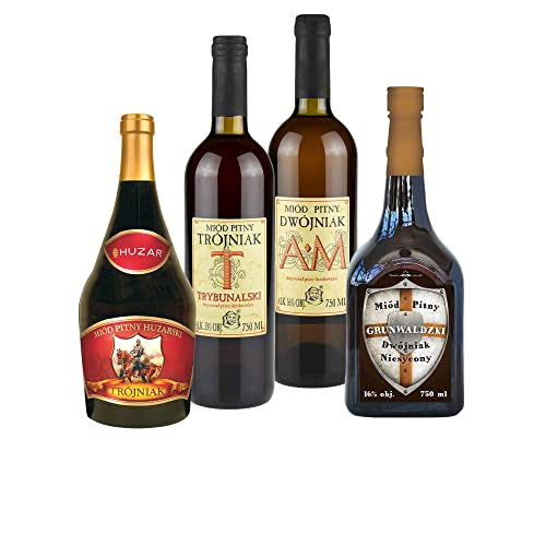 Setz von 4 Mets (Honigwein 2x Dwójniak-Halber / 2x Trójniak-Drittel) | 3000ml | 13-16% Alkohol Metwein | Polnische Produktion von eHonigwein.de Premium Quality