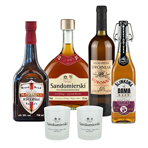 Setz von 4 Mets mit Bechern (Honigwein Dwójniak-Halber / 3x Trójniak-Drittel) |2750ml | 13-16% Alkohol Metwein | Polnische Produktion von eHonigwein.de Premium Quality