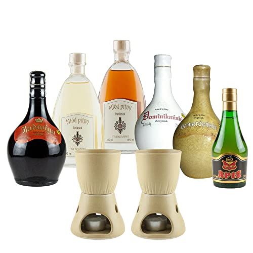 Setz von 6 Mets mit Keramikwärmern (Honigwein Półtorak-Eineinhalber/ 2x Dwójniak-Halber / 3x Trójniak-Drittel) |1400ml | 13-16% Alkohol Metwein | Polnische Produktion von eHonigwein.de Premium Quality