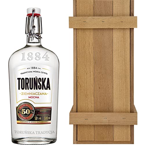 Torunska KartoffelWodka Stark 0,5L in einem Holzkasten | Vodka |500 ml | 50% Alkohol | Toruńskie Wódki Gatunkowe | Geschenkidee | 18+ von eHonigwein.de Premium Quality