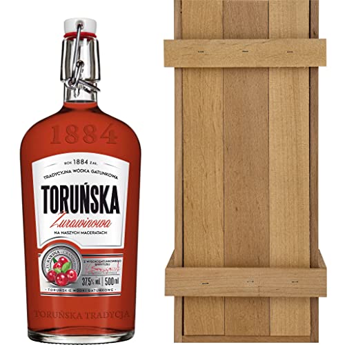Torunska MoosbeerengeWodka 0,5L in einem Holzkasten | Flavoured Vodka, Aromatisierter Wodka |500 ml | 37.5% Alkohol | Toruńskie Wódki Gatunkowe | Geschenkidee | 18+ von eHonigwein.de Premium Quality