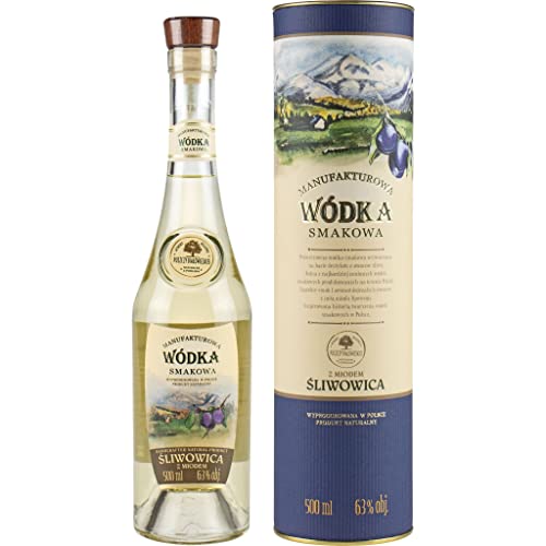 Wodka Smakowa Manufakturowa Śliwowica z Miodem (Aromatisierter Sliwowitz mit Honig) 0,5L in der Tube | Flavoured Vodka, Pflaumen-Wodka |500 ml | 63% Alkohol | Old Polish Vodka | Geschenkidee | 18+ von eHonigwein.de Premium Quality