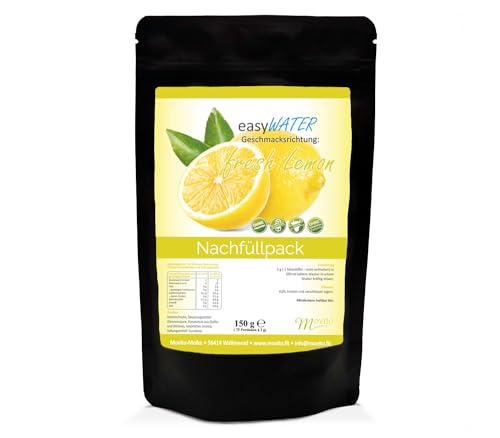fresh Lemon easyWater Getränkepulver│ Zuckerfreies Geschmackspulver für erfrischende Getränke │Nur 5 Kalorien auf 500ml Wasser │ohne Aspartam│Inhalt: 75 Portionen von easyWater