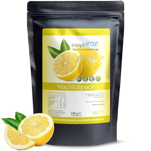 fresh Lemon easyWater Getränkepulver│ Zuckerfreies Geschmackspulver für erfrischende Getränke │Nur 5 Kalorien auf 500ml Wasser │ohne Aspartam│Inhalt: 75 Portionen von easyWater