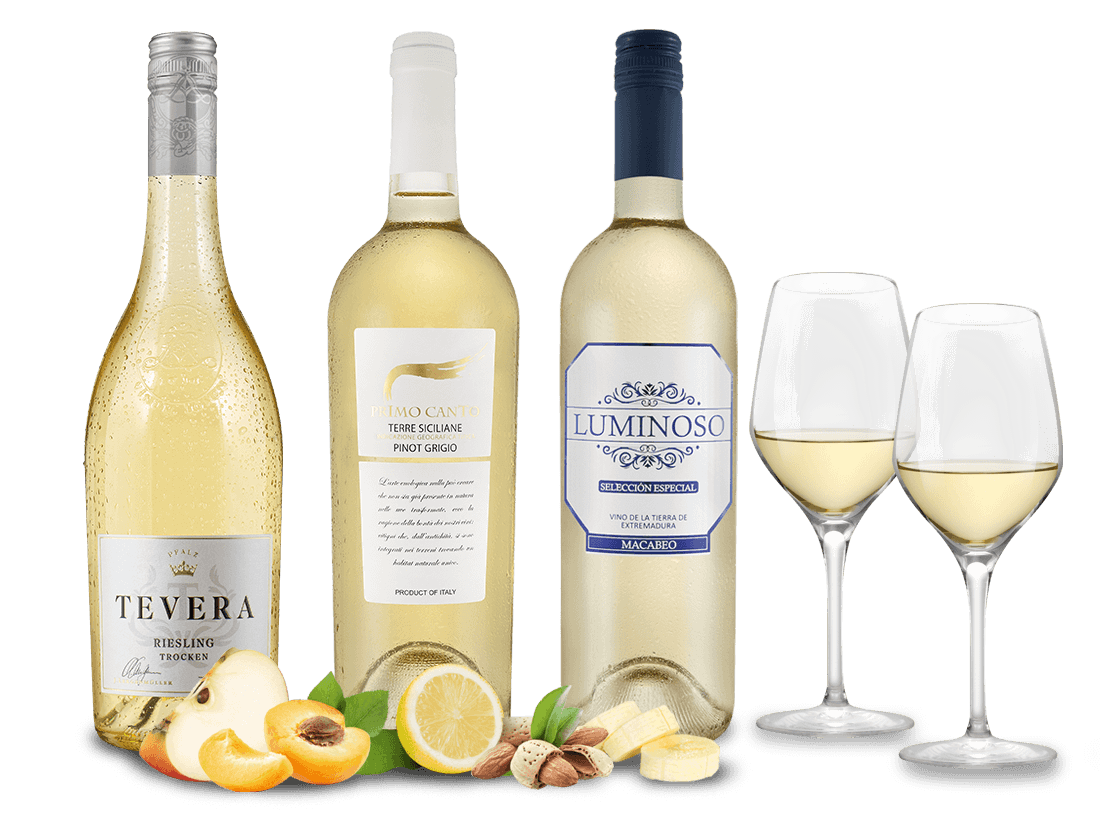Weißwein-Frühling S mit 3 Flaschen + 2 GRATIS-Gläser von ebrosia