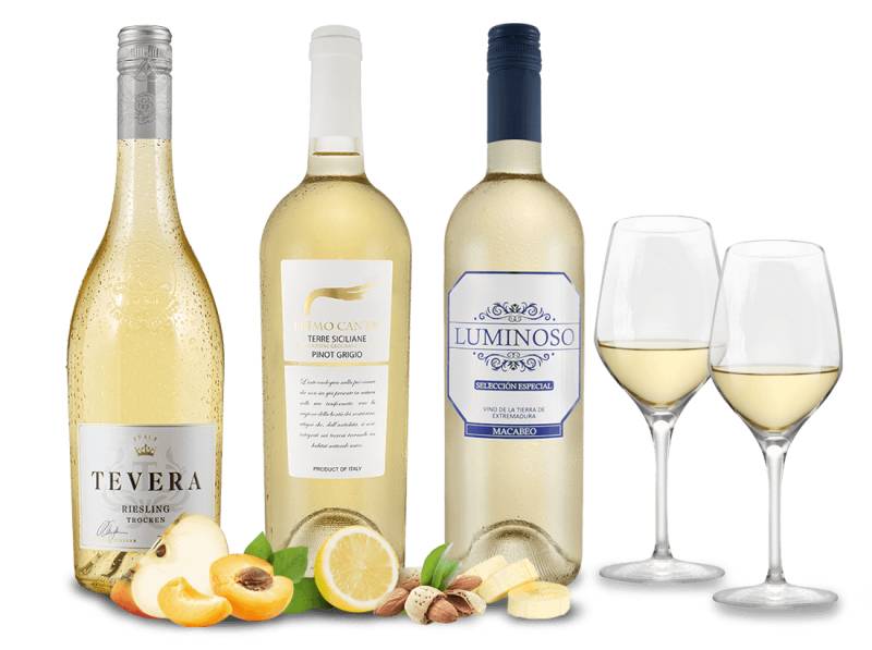 Weißwein-Frühling S mit 3 Flaschen + 2 GRATIS-Gläser von ebrosia