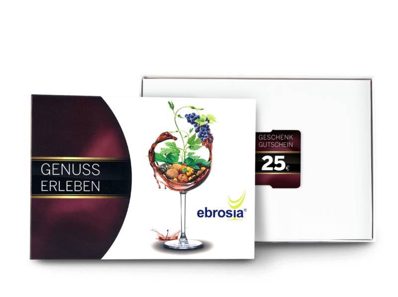 Geschenkkarte Wert 25 € in dekorativer Präsentbox von ebrosia