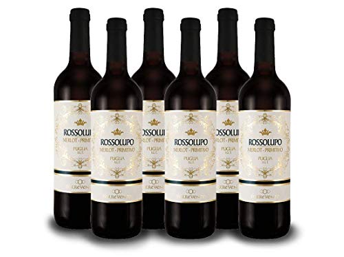 Torrevento Merlot-Primitivo Rossolupo - Italien-Apulien Vorteilspaket (6x 0,75l) Rotwein trocken von Ebrosia