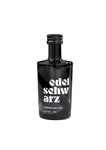 edelschwarz Alpine Bio Gin, Miniature 50ml, 47% vol. - premium handcrafted London Dry Gin - 17 ausgewählte alpine bio botanicals - Qualität Made in Südtirol von edelschwarz