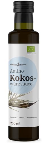 effective nature - Amino Kokoswürzsauce aus fermentiertem Kokosnektar - 250 ml - Ohne Zusatzstoffe, Glutenfrei und Vegan - In Bio-Qualität - Mit geringem Salzanteil von effective nature