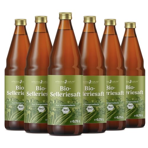 effective nature - Selleriesaft aus Bio-Stangensellerie - 6 x 750 ml - Aus biodynamischem Anbau in Deutschland - Kalorienarm + mit wertvollen Nährstoffen, vollmundig im Geschmack von effective nature