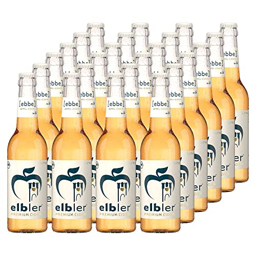 Elbler Cider Ebbe, Apfel Cider, 2.5% Vol., 0,33 l, inkl. 1,92€ Pfand, Mild-Lieblich, 24-er Pack, Apfelwein, Glutenfrei & Vegan, Handgemachter Cider, 100% Bio-Äpfeln, ohne Zusatzstoffe, Kalorienarm von elbler