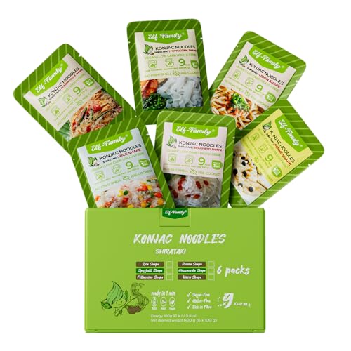 Elf-Family 18er *（6*100g） Premium Shirataki Nudeln Mix-Probierpaket 9kcal Instant Konjak Nudeln/Kalorienarme/Vegan/Glutenfrei/Zuckerfrei -Spaghetti/Glasnudeln/Fettuccine/Reis/Penne/Udon MHD:26.05.2025 von elf-family