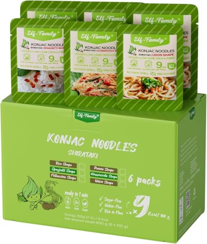 Elf-Family Premium 108er Sorten Probierpaket Konjak Nudeln (Spaghetti/Glasnudeln/Udon), 9kcal Low Carb/Keto/Instant Shirataki Nudeln/Kalorienarme/Vegan/Glutenfrei/Zuckerfrei MHD:26.05.2025 von elf-family