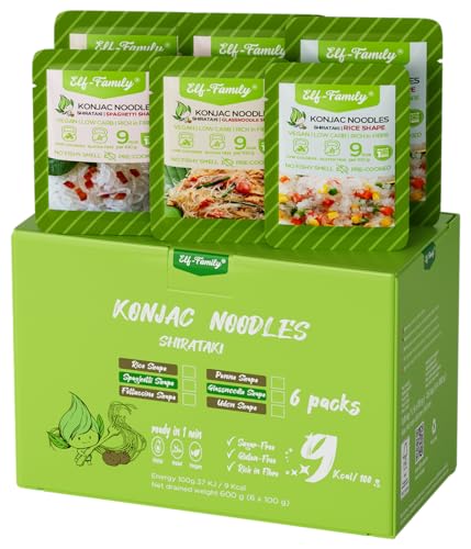 Elf-Family Premium 108er Sorten Probierpaket Shirataki Nudeln Slim 9kcal Low Carb/Instant Konjak Nudeln/Keto/Vegan/Glutenfrei/Zuckerfrei -Spaghetti/Glasnudeln/Reis MHD:26.05.2025 von elf-family