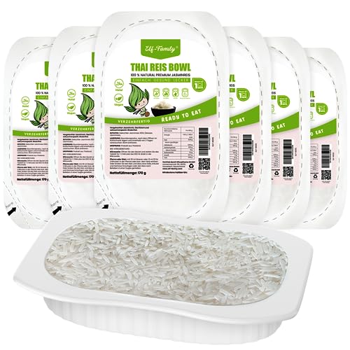 Elf-Family Instant Premium Jasmin Reis Bowl aus Thailand - Fertiggerichte für Mikrowelle in 1 Min - Superfoods [Diät-Box] - Vegane Lebensmittel Reis - Kalorienarme/Fettfrei- 6er Box von elf-family