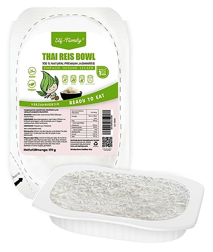 Elf-Family Instant Premium Jasmin Reis Bowl aus Thailand - Fertiggerichte für Mikrowelle in 1 Min - Superfoods [Diät-Box] - Vegane Lebensmittel Reis - Kalorienarme/Fettfrei- 1er Box von elf-family