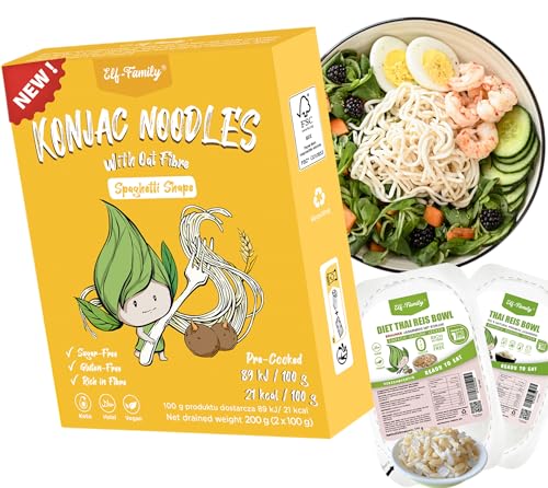 Elf-Family Shirataki Nudeln Probier-Set 18+2 Reis gratis | aus Thailand Vegan Glutenfrei, Instant Nudeln & Reis/Keto Diet Food/Low carb/Zuckerfrei -240g x18er Box(36 pack) Spaghetti + 2 Box Reis von elf-family