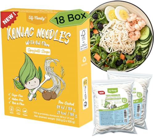 Elf-Family Shirataki Nudeln Probier-Set 18+2 Tofu-Nudel gratis | aus Thailand Vegan Glutenfrei-, Instant Nudeln/Keto Diet Food/Low carb/Zuckerfrei -240g x18er Box(36 pack) Spaghetti + 2 Protein Nudeln von elf-family