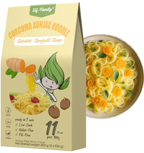 Elf-Family Shirataki Nudeln mit Kurkuma | Superfood - 11kcal | 97% weniger Kalorien | Low Carb/Keto/Instant Konjak Nudeln/Vegan/Glutenfrei (270g x6er Box(12 pack)) von elf-family